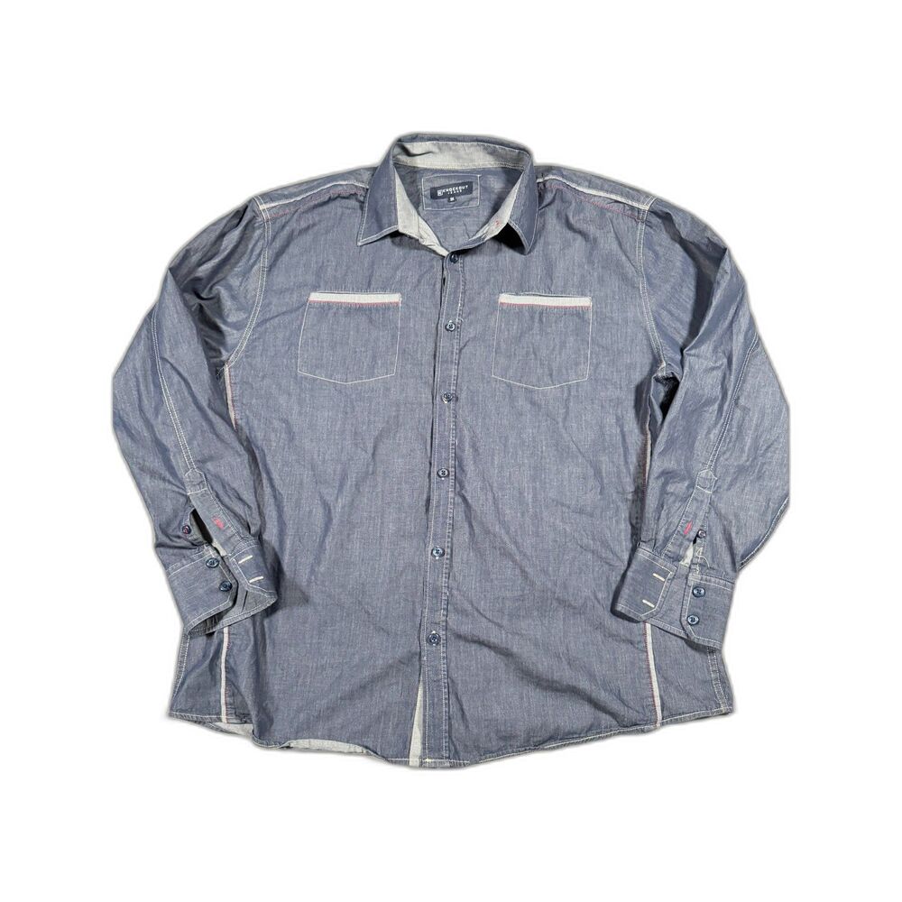 Knockout Jeans Men’s 3X Long Sleeve Blue Button-Down Shirt Contrast Trim Pockets